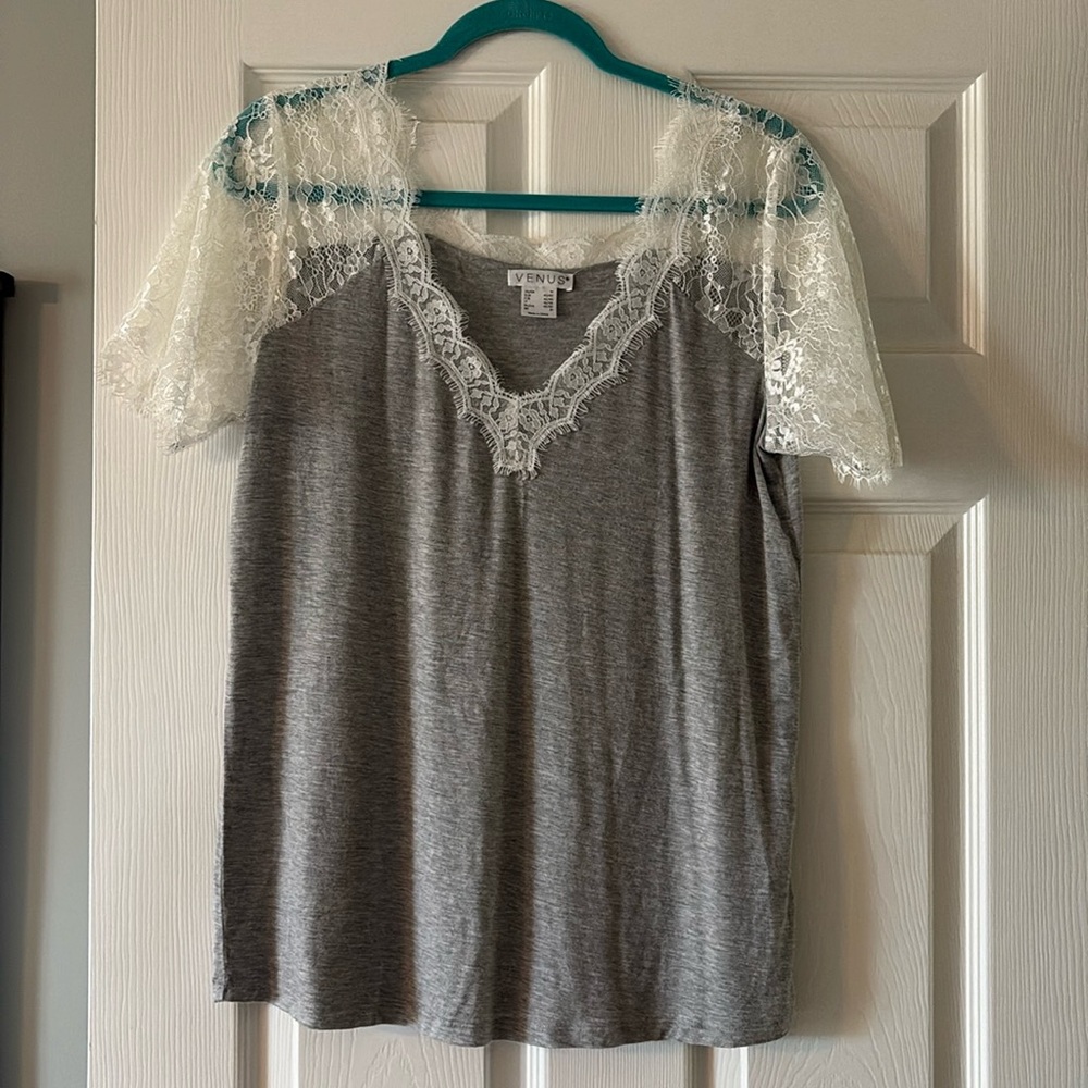 Gray shirt with lace sleeves